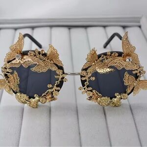 Ornate Gold Floral Sunglasses with Dark Lenses